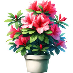 Bright flowers in pot plants, gardening flowers. Watercolor illustration on a Transparent background.
