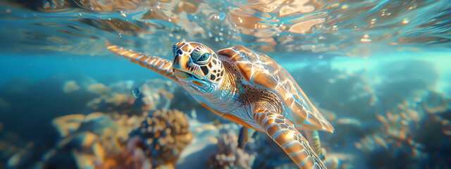 swimming turtle, AI generated - Powered by Adobe