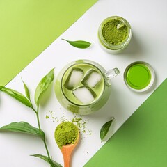 抹茶ラテとテーブルセッティング