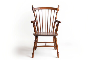 A pristine Windsor chair captured in high definition against a white backdrop, isolated on solid white background.
