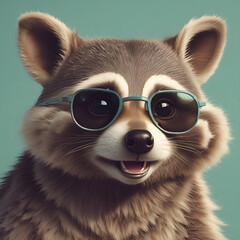 Raccoon in sunglasses portrait