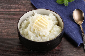 Homemade rice porridge with butter