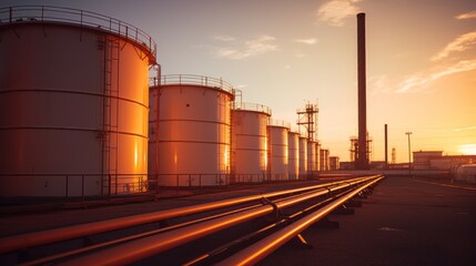 Obraz premium Storage tanks for oil and gas refineries Industrial structures and giant tanks nearby