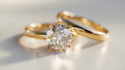 3D render design of two gold diamond rings on a white