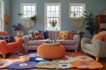 Bohemian Living Room Design: Colorful Rugs, Eclectic Patterns, Macrame Decor