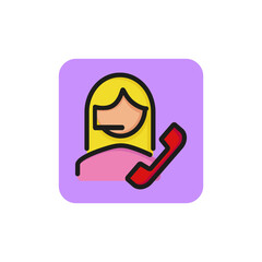 Line icon of woman with telephone receiver. Call center, customer representative, consultancy. Online support concept. Can be used for topics like business, communication, internet