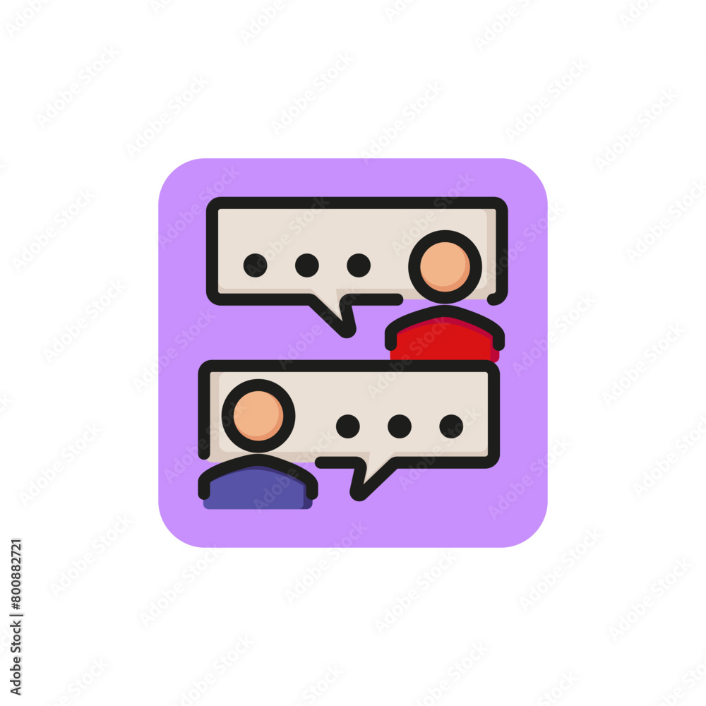 Wall mural Line icon of two men with speech bubbles. Chat, dialogue, conversation. Web and mobile communication concept. Can be used for topics like networking, internet, applications