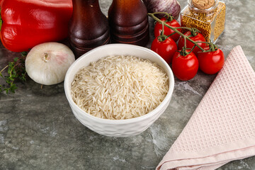 Raw delicous basmati rice heap