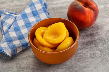 Ripe sweet and juicy canned peach
