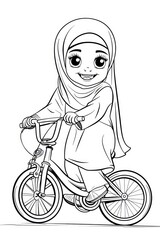 Kids Riding Bicycles Coloring Page | Theme of Muslim children