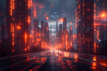 Futuristic City Street Map with Neon Lights