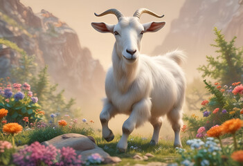 Obraz premium goat on the meadow