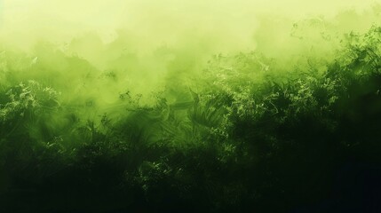 Green forest in fog