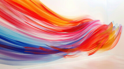 Radiant arcs of color dance across a clean, white expanse, creating a visually dynamic scene.