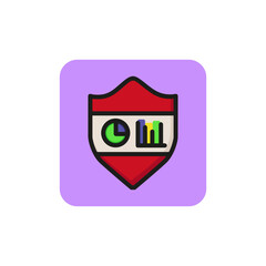Icon of investment protection. Defensive shield, time, graph. Business security concept. Can be used for topics like banking, protecting data, antivirus