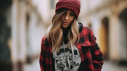 Stylish young woman smiling confidently in elegant fashion portrait with timeless beauty