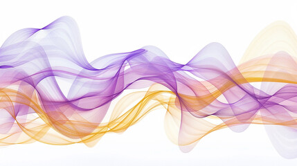 Pulsating shades of violet and yellow spectrum waveforms symbolizing technological creativity, isolated on a solid white background.
