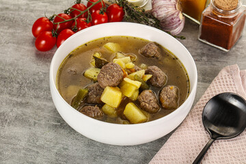 Soup with meatball and potato