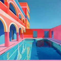 The outdoor design of a modern colorful building Generative Ai
