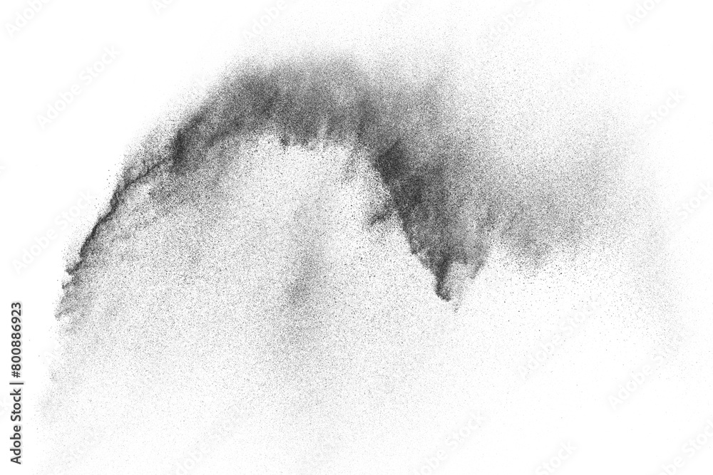 Wall mural Black texture isolated on white background. Dark particles explosion. Abstract overlay textured.	
