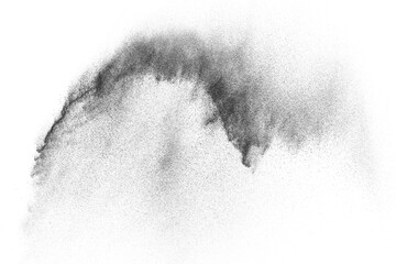 Black texture isolated on white background. Dark particles explosion. Abstract overlay textured.	
