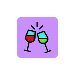 Icon of cheering champagne flutes. Toast, event, drink. Alcohol concept. Can be used for topics like anniversary, romantic date, honeymoon