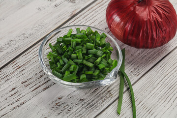 Diced green onion in the bowl