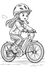 Obraz premium Premium Vector | Colorful journey vector coloring page of a child's bicycle ride