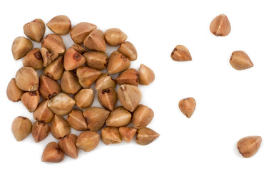Buckwheat isolated on a white background, top view
