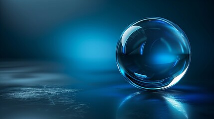 3D render of a blue glass ball on a dark background