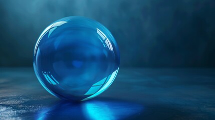 3D render of a blue glass ball on a dark background