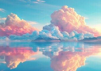 A beautiful sunset over the ocean with pink clouds reflecting in the water
