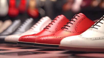 Chic shoe boutique with trendy luxury footwear in colorful options . Concept Luxury Footwear, Trendy Shoes, Colorful Collection, Chic Boutique