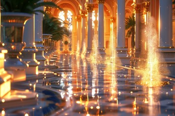 Obraz premium A Long and Glimmering Palace Hallway