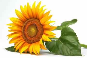 Obraz premium A Single Sunflower In Full Bloom With Its Leaves