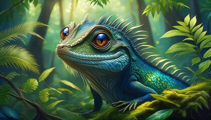 Obraz premium lizard in the middle of a beautiful tropical forest