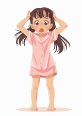 An anxious little girl in her pajamas