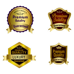 Set of Quality Badges and Labels Design Elements. Golden badge labels and laurel retro vintage collection. Emblem premium luxury logo in retro style arrows frames vector template badges collection.