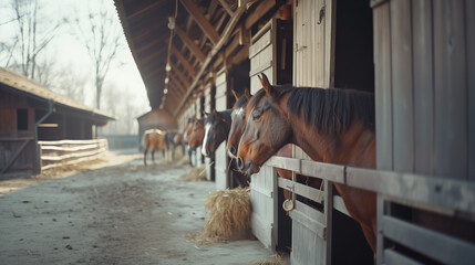 Horse stable or barn for horse or animals.Farm house inside view. 