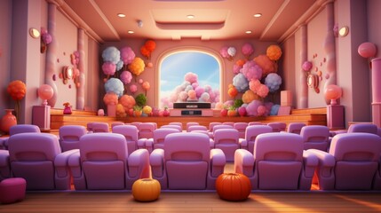 Pink and Whimsical 3D Illustration of a Theater
