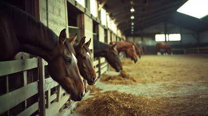 Horse stable or barn for horse or animals.Farm house inside view. 
