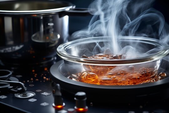 Close-up boiling water premium quality stock image for culinary websites and blogs