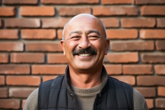 Portrait of a happy bald man with a mustache