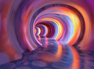 Colorful tunnel with a glowing water surface