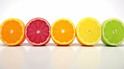 Five halves of various citrus fruits