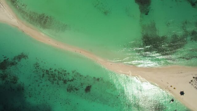 Cayo de agua sandbar in los roques with turquoise waters, aerial view