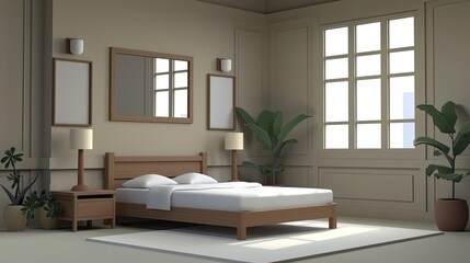 Fototapeta premium Cozy Bedroom Retreat with Natural Light and Modern Decor