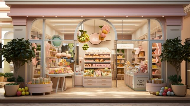 Pink and inviting storefront of a dessert shop
