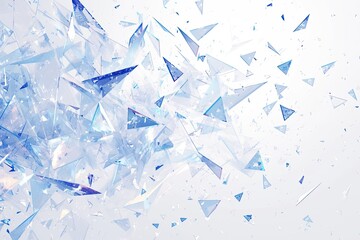 Abstract Floating Broken Glass Shards in Blue Tint