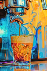 Modern Bartender Pouring Iced Tea from Silver Pitcher - obrazy, fototapety, plakaty